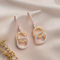 CZ Plated Double Circle Dual Plated 925 Sterling Silver Dangle Earrings