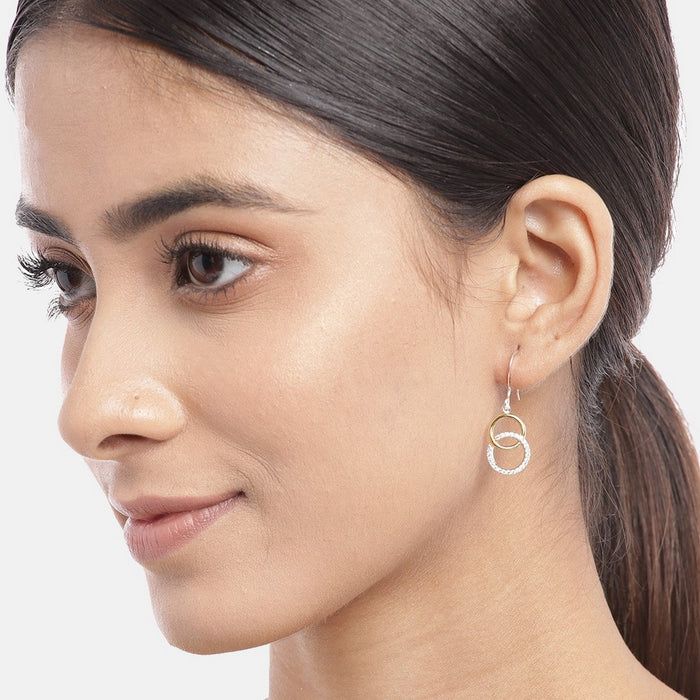 CZ Plated Double Circle Dual Plated 925 Sterling Silver Dangle Earrings