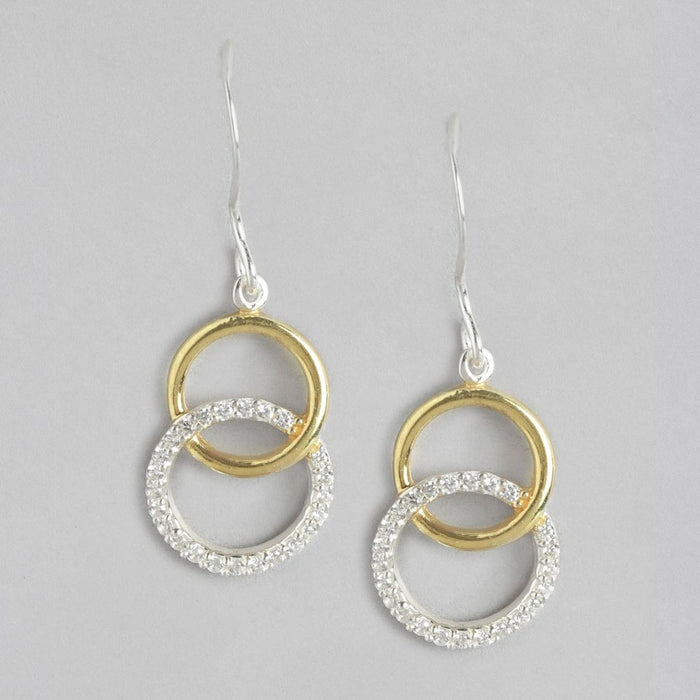 CZ Plated Double Circle Dual Plated 925 Sterling Silver Dangle Earrings