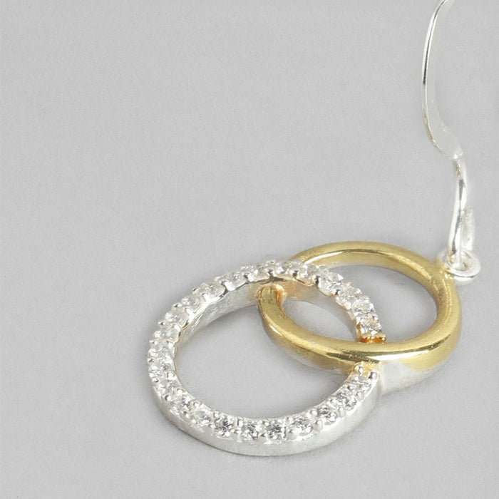CZ Plated Double Circle Dual Plated 925 Sterling Silver Dangle Earrings