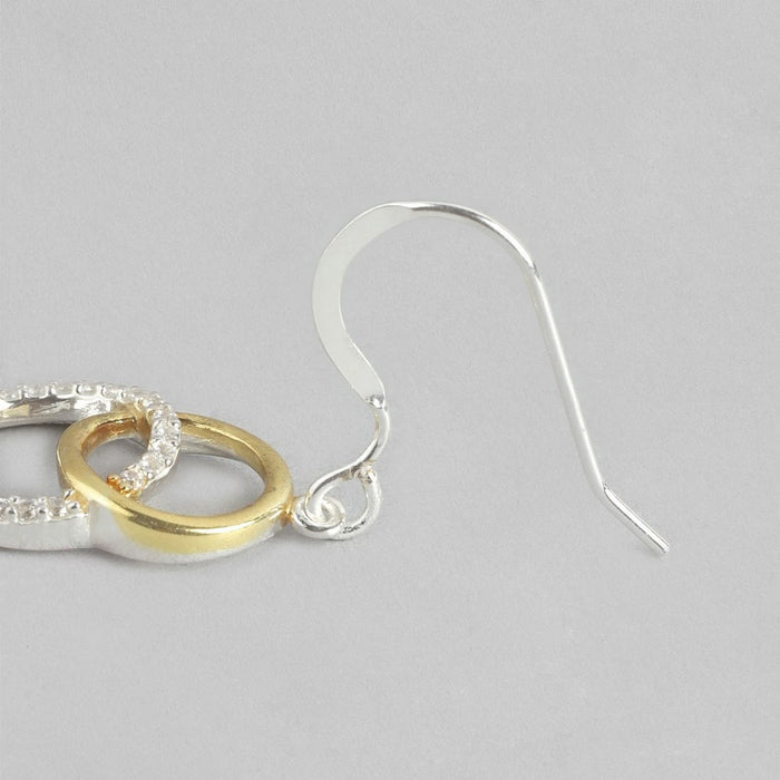 CZ Plated Double Circle Dual Plated 925 Sterling Silver Dangle Earrings