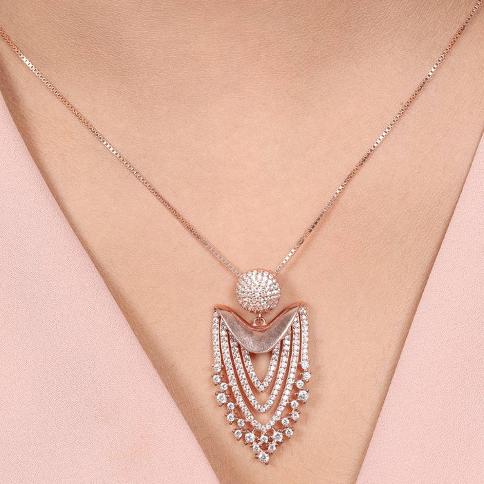 CZ Radiance Elegance Rose Gold-Plated 925 Sterling Silver Charm Pendant with Chain