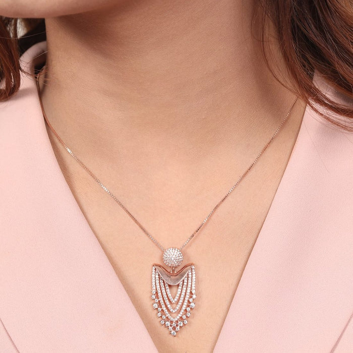 CZ Radiance Elegance Rose Gold-Plated 925 Sterling Silver Charm Pendant with Chain
