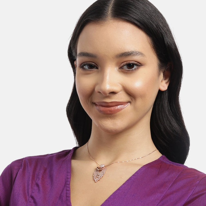 CZ Radiance Elegance Rose Gold-Plated 925 Sterling Silver Charm Pendant with Chain