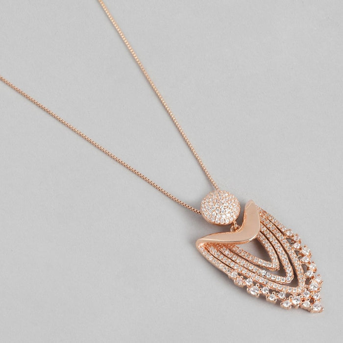 CZ Radiance Elegance Rose Gold-Plated 925 Sterling Silver Charm Pendant with Chain