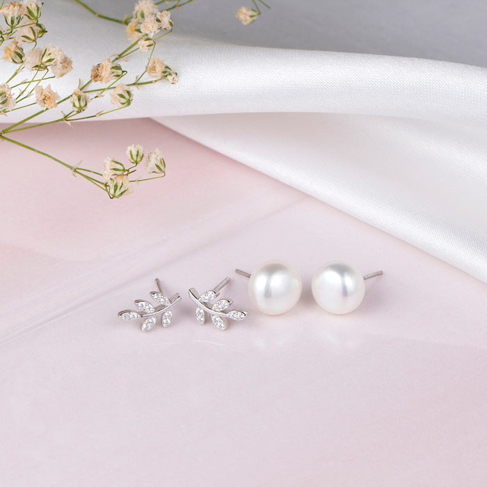 CZ Rhodium Plated 925 Sterling Silver Combo Earring Set