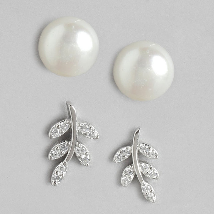 CZ Rhodium Plated 925 Sterling Silver Combo Earring Set