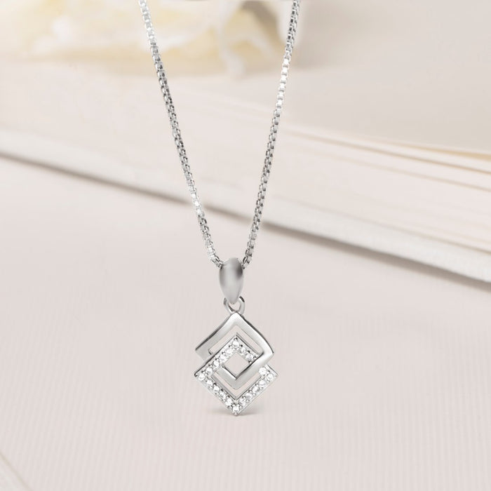 CZ Rhodium Plated Eternal Sparkle 925 Sterling Silver Pendant with Chain
