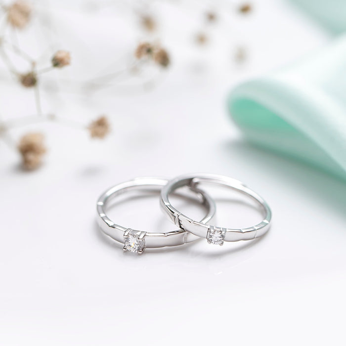 CZ Solitaire 925 Sterling Silver Couple Ring (Adjustable)