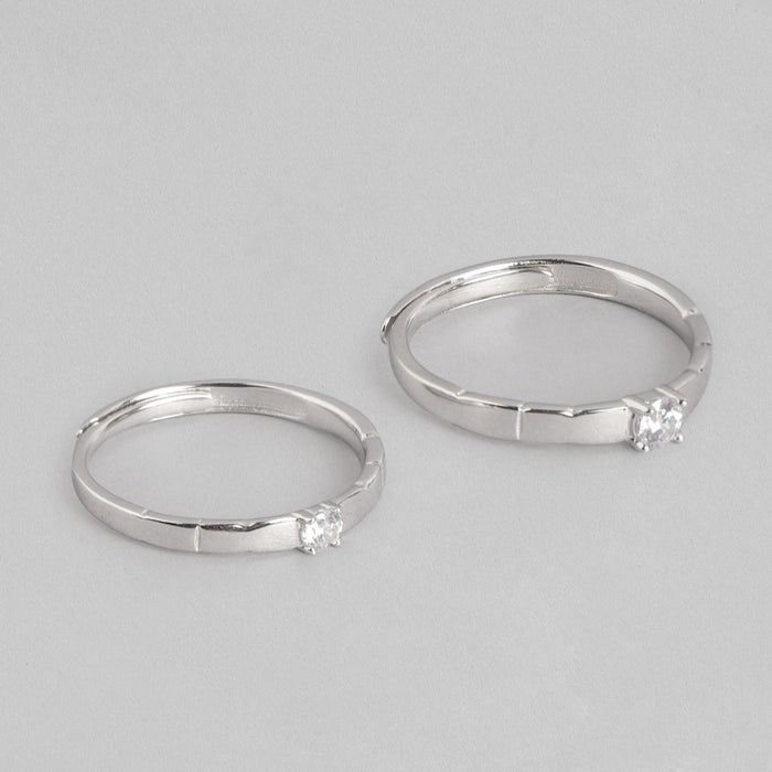 CZ Solitaire 925 Sterling Silver Couple Ring (Adjustable)