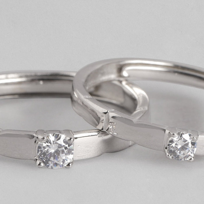 CZ Solitaire 925 Sterling Silver Couple Ring (Adjustable)