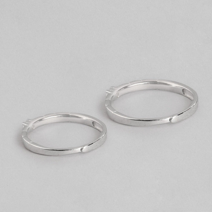 CZ Solitaire 925 Sterling Silver Couple Ring (Adjustable)