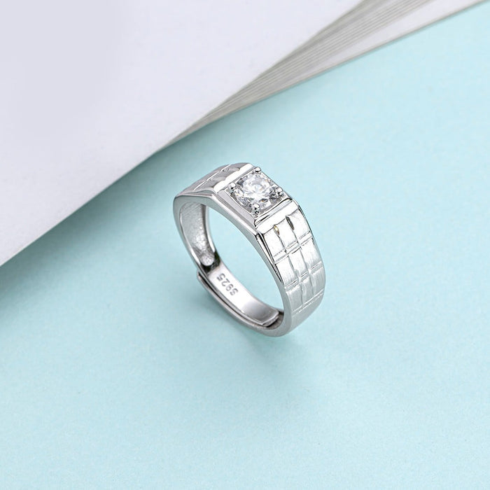 CZ Solitaire 925 Sterling Silver Ring for Him (Adjustable)