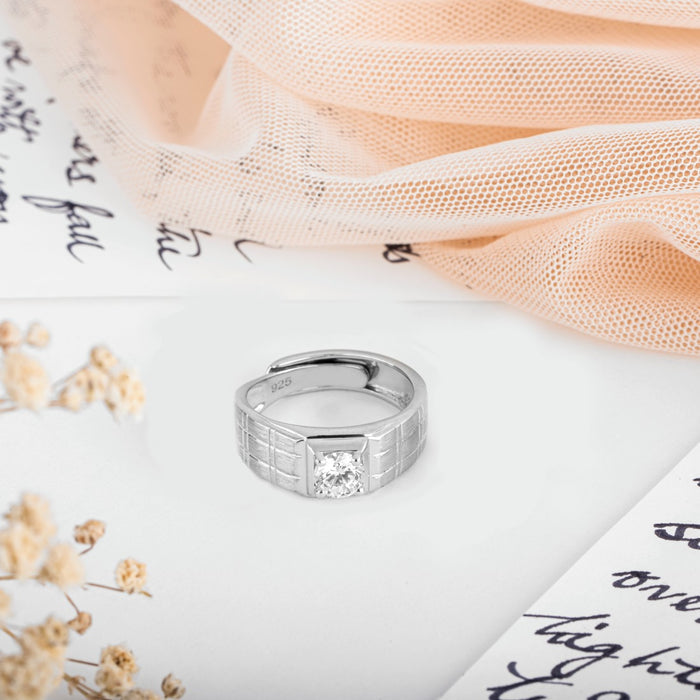 CZ Solitaire 925 Sterling Silver Ring for Him (Adjustable)