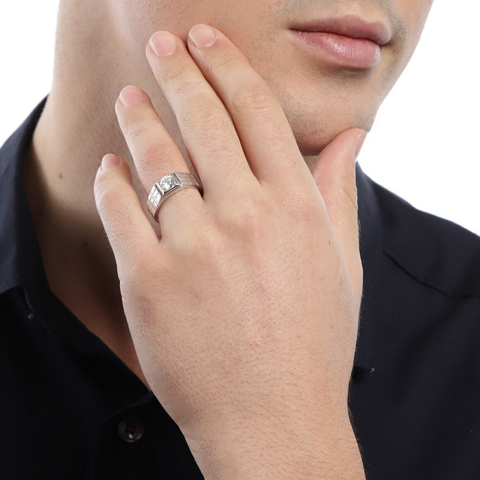 CZ Solitaire 925 Sterling Silver Ring for Him (Adjustable)