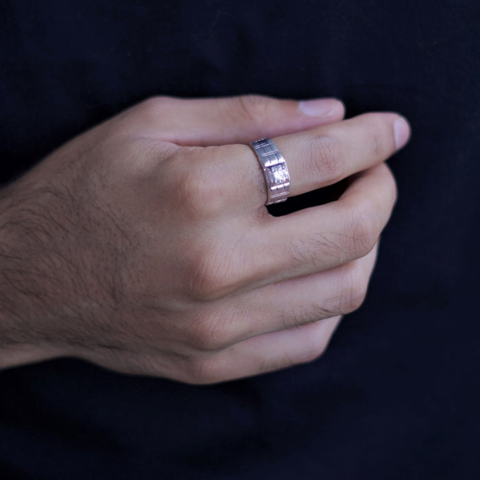 CZ Solitaire 925 Sterling Silver Ring for Him (Adjustable)