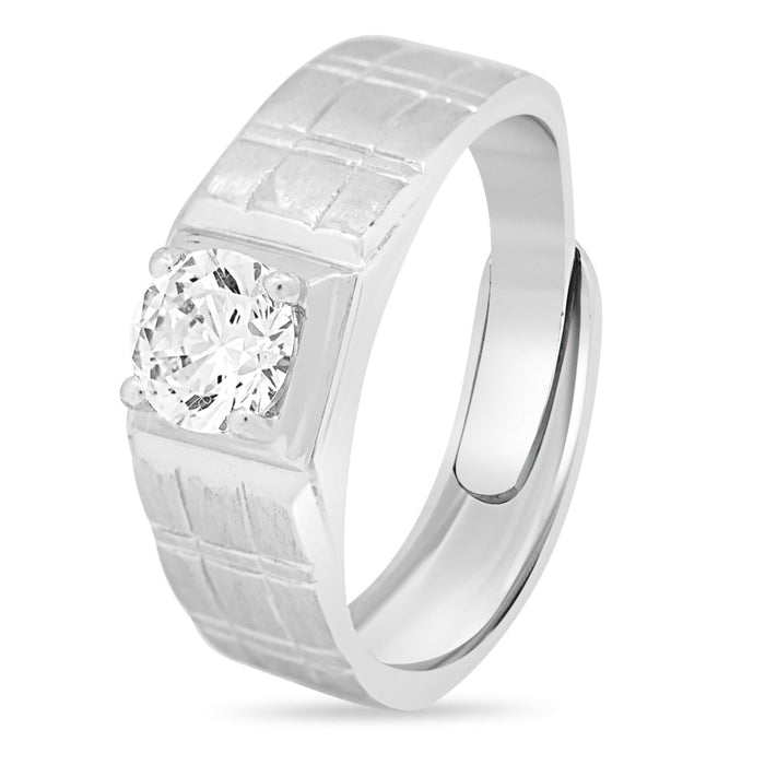CZ Solitaire 925 Sterling Silver Ring for Him (Adjustable)