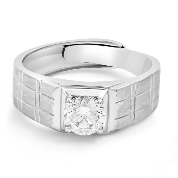 CZ Solitaire 925 Sterling Silver Ring for Him (Adjustable)