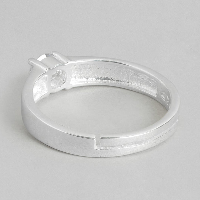 CZ Solitaire Rhodium Plated 925 Sterling Silver Ring for Him (Adjustable)