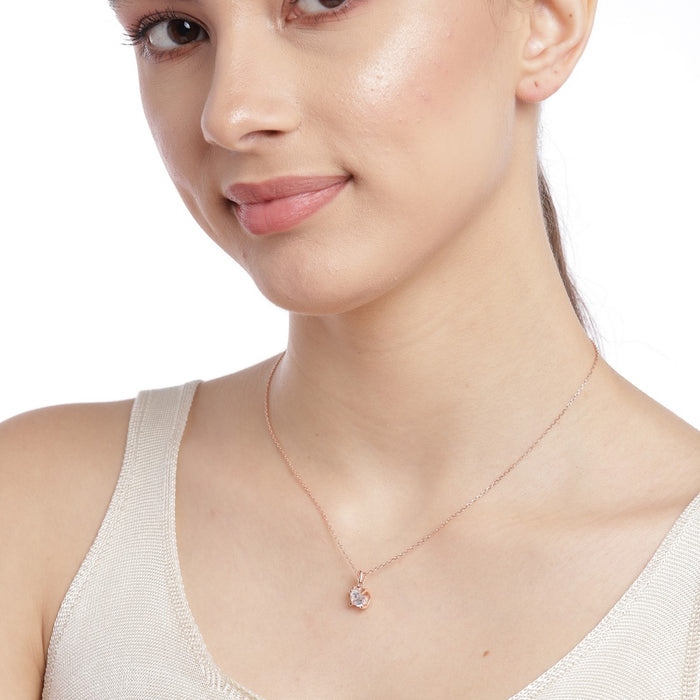 CZ Solitaire Rose Gold Plated 925 Sterling Silver Necklace