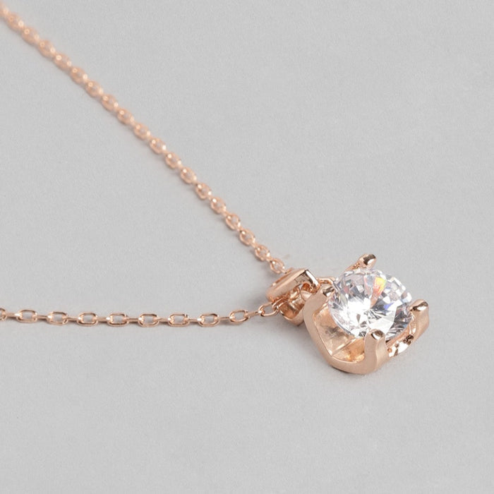 CZ Solitaire Rose Gold Plated 925 Sterling Silver Necklace