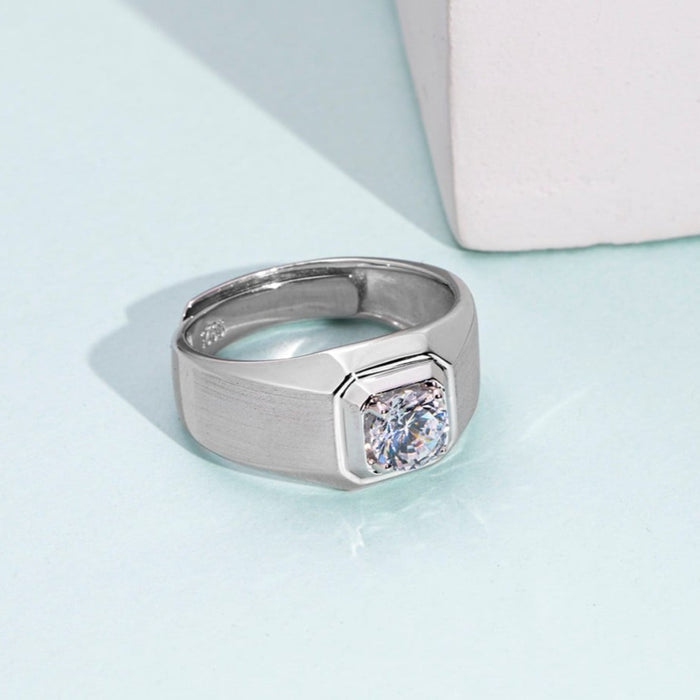 CZ Square Solitaire 925 Sterling Silver Ring for Him (Adjustable)