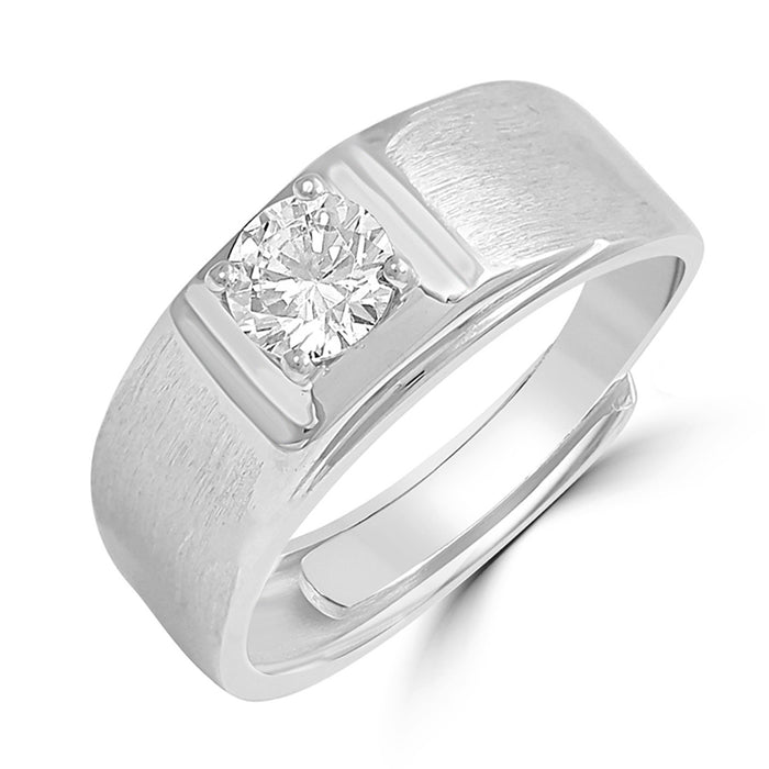 CZ Square Solitaire 925 Sterling Silver Ring for Him (Adjustable)