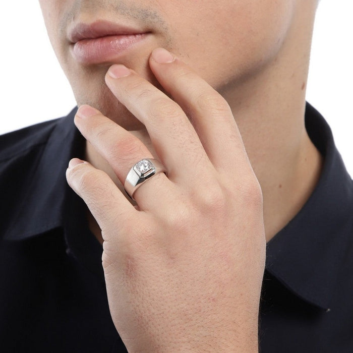 CZ Square Solitaire 925 Sterling Silver Ring for Him (Adjustable)