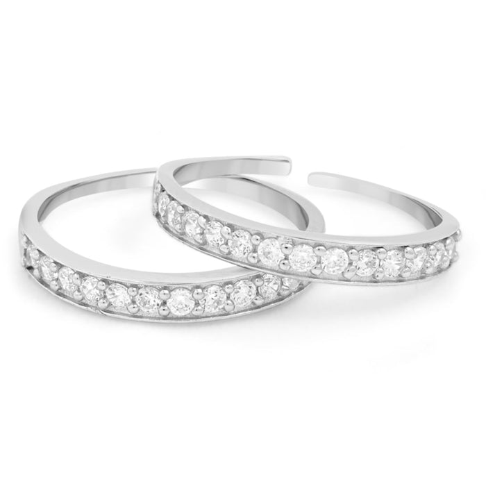 Two adjustable CZ studded 925 Sterling Silver toe rings for women. Fine silver jewelry – Zavya