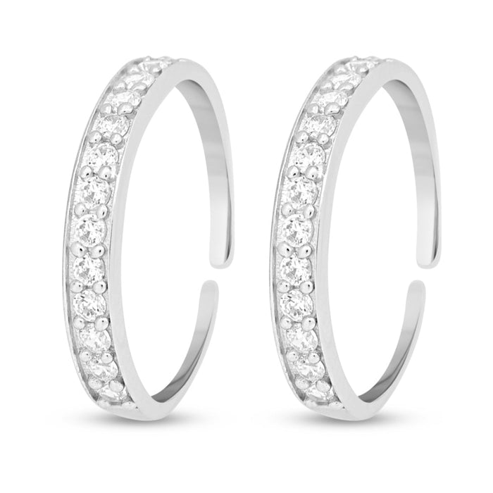 Pair of adjustable CZ studded 925 Sterling Silver toe rings. Silver jewellery for women – Zavya