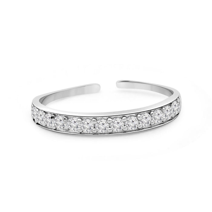 Women's 925 Sterling Silver adjustable toe ring studded with clear CZ stones. Fine jewellery – Zavya
