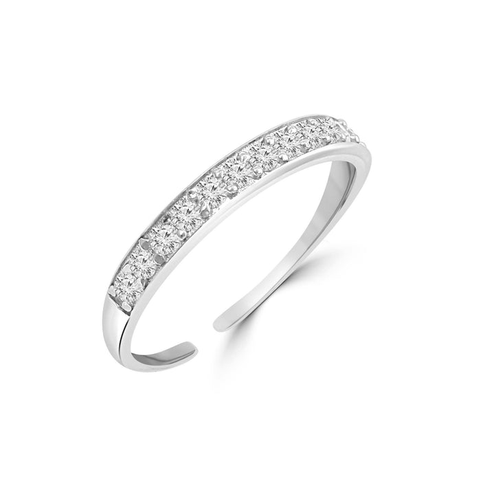 Women's 925 Sterling Silver adjustable toe ring featuring an open band studded with CZ stones – Zavya