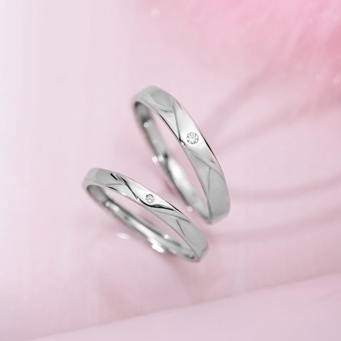 925 Sterling Silver CZ Studded 925 Sterling Silver Couple Band Rings (Adjustable) for Women – Zavya