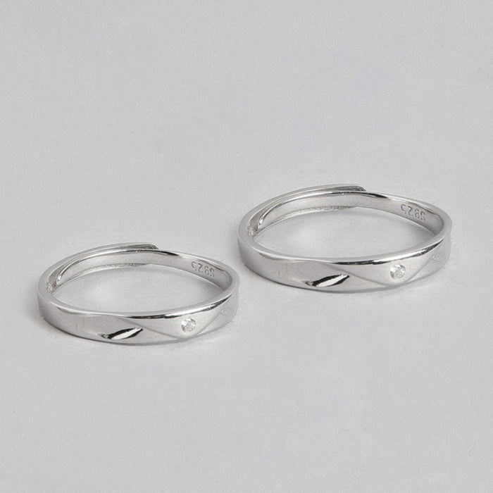 Two adjustable 925 Sterling Silver couple rings for women featuring CZ stones and matching bands – Zavya