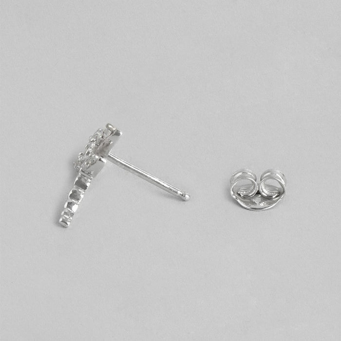 CZ Studded DragonFly Rhodium Plated 925 Sterling Silver Stud Earring