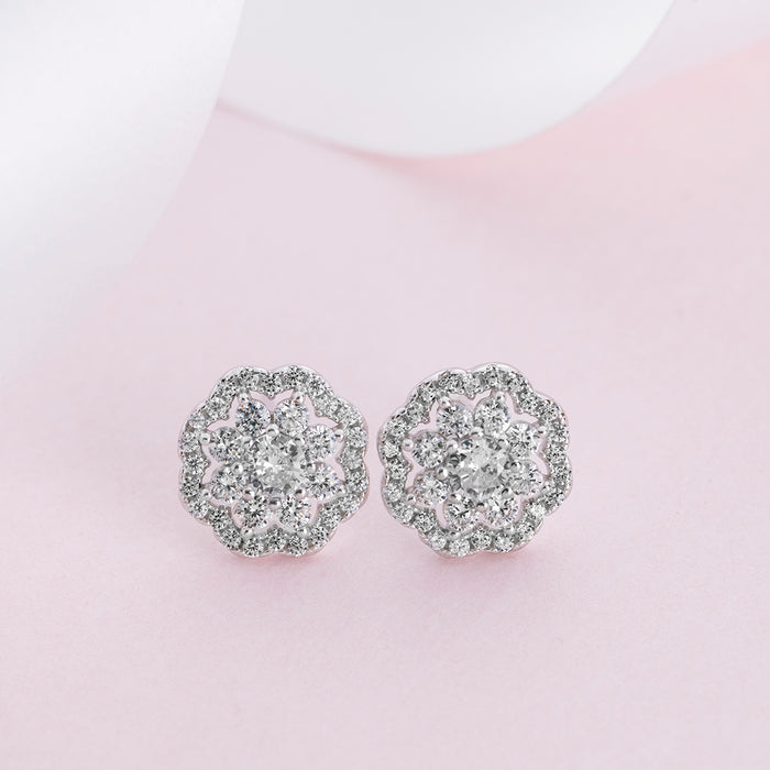 CZ Studded Floral 925 Sterling Silver Stud Earrings