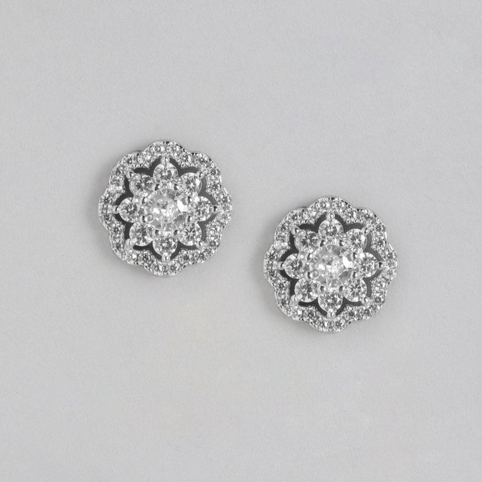 CZ Studded Floral 925 Sterling Silver Stud Earrings