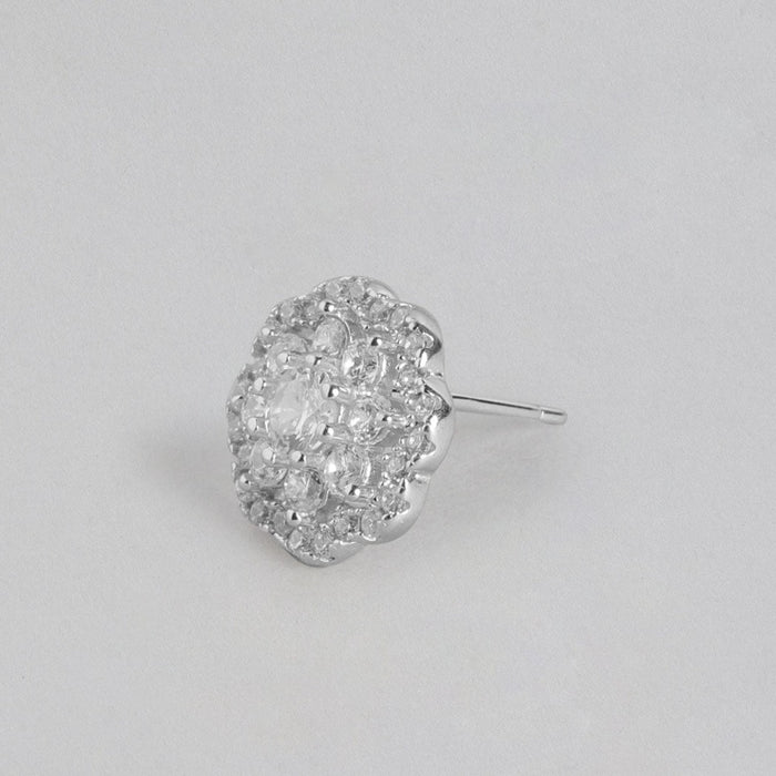 CZ Studded Floral 925 Sterling Silver Stud Earrings