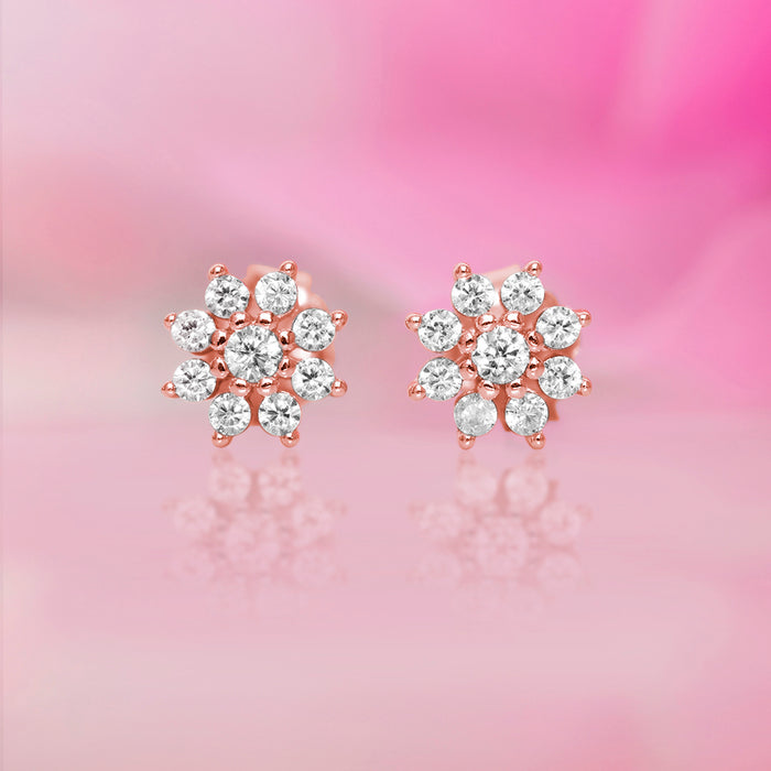 CZ Studded Floral Rose Gold 925 Sterling Silver Stud Earrings Gift Hamper