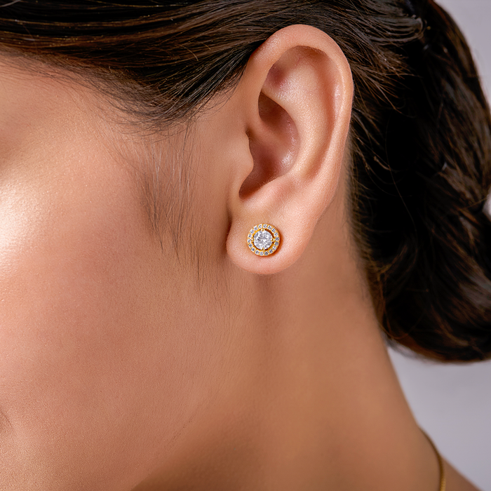 CZ studded Gold Plated Silver Earring