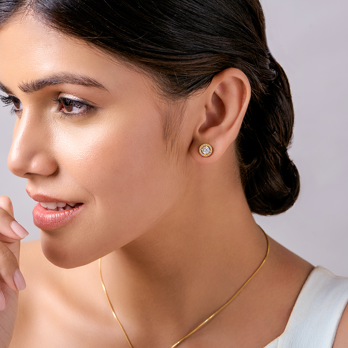 CZ studded Gold Plated Silver Earring