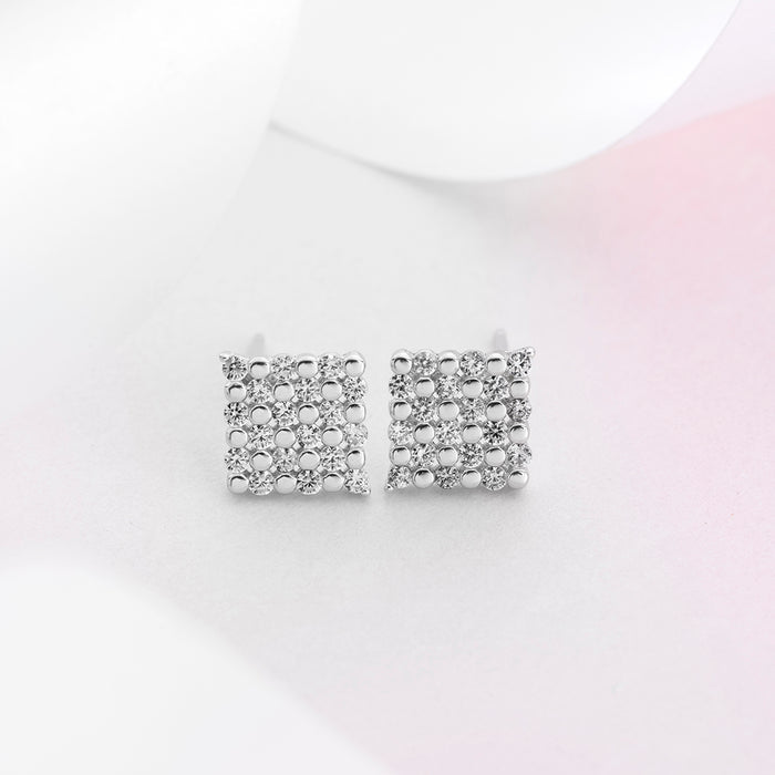 CZ Studded Maze 925 Sterling Silver Stud Earrings