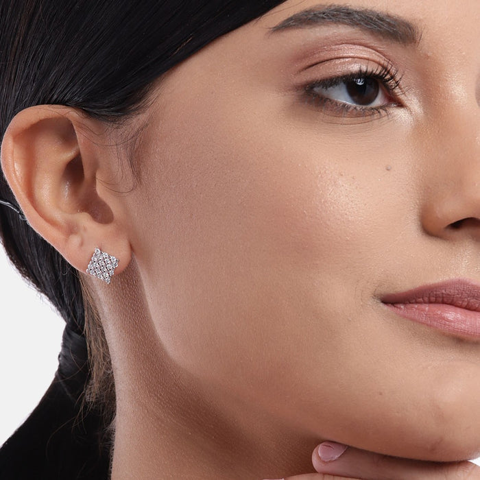 CZ Studded Maze 925 Sterling Silver Stud Earrings