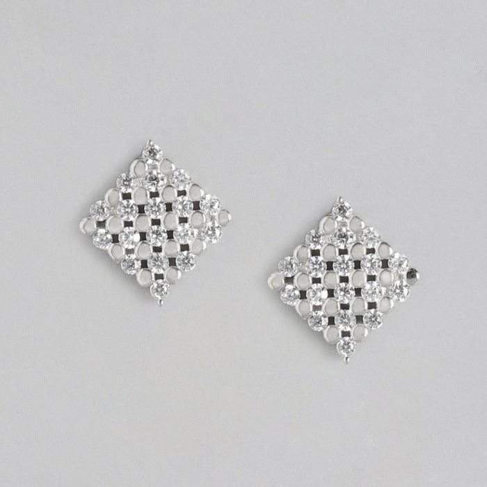 CZ Studded Maze 925 Sterling Silver Stud Earrings