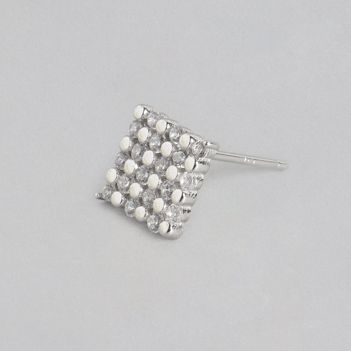CZ Studded Maze 925 Sterling Silver Stud Earrings