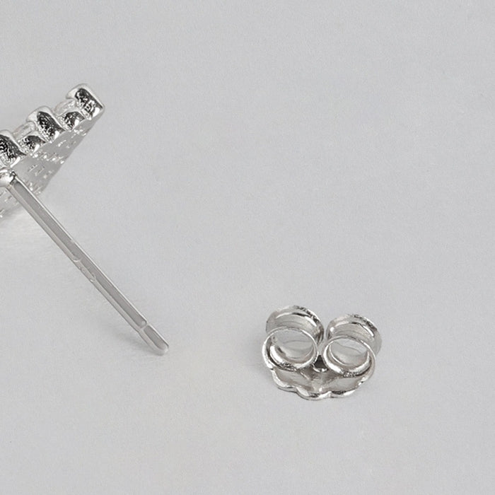 CZ Studded Maze 925 Sterling Silver Stud Earrings