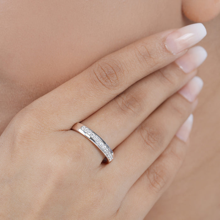 CZ Studded Minimal Rhodium Plated 925 Silver Women Ring (Adjustable)
