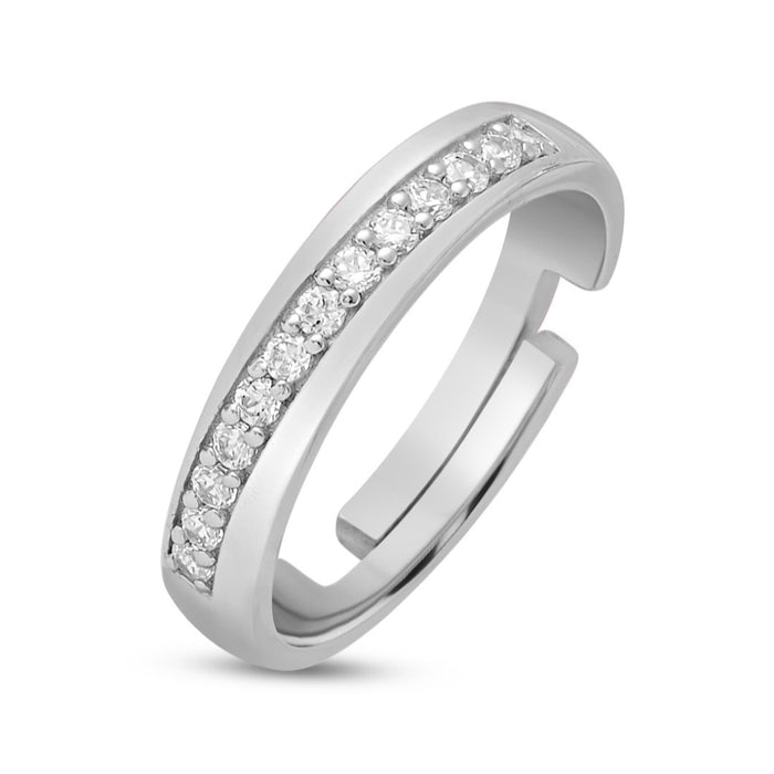 CZ Studded Minimal Rhodium Plated 925 Silver Women Ring (Adjustable)