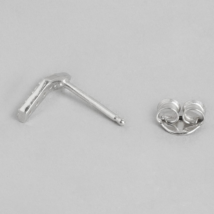 CZ Studded Minimal Rhodium Plated 925 Sterling Silver Studs