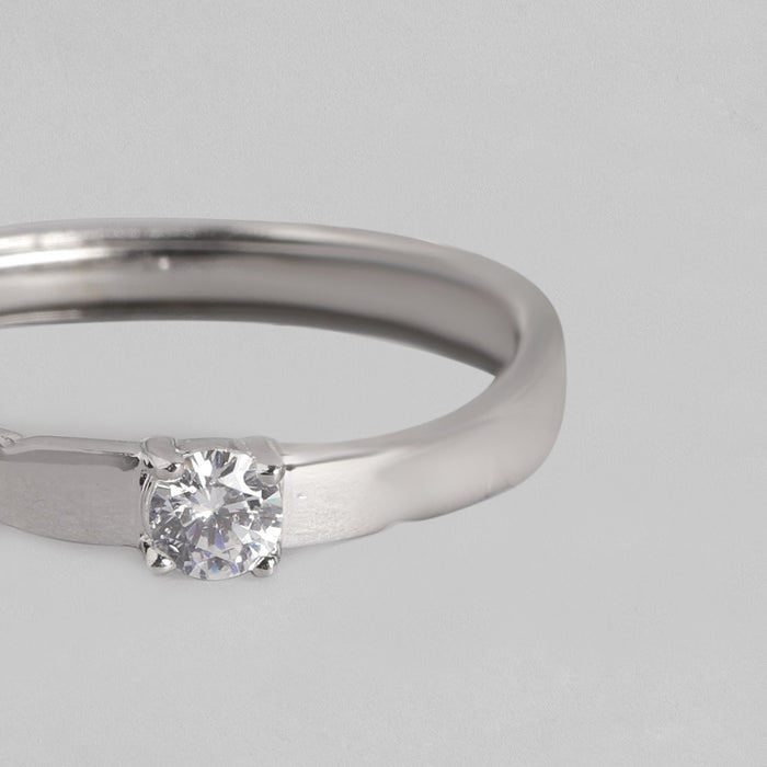 CZ Studded Rhodium Plated 925 Sterling Silver Ring for Him (Adjustable)